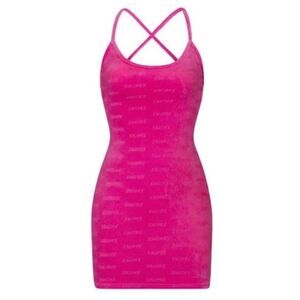 SKIMS KIM KARDASHIAN Hot Pink Velour Logo Mini Dress